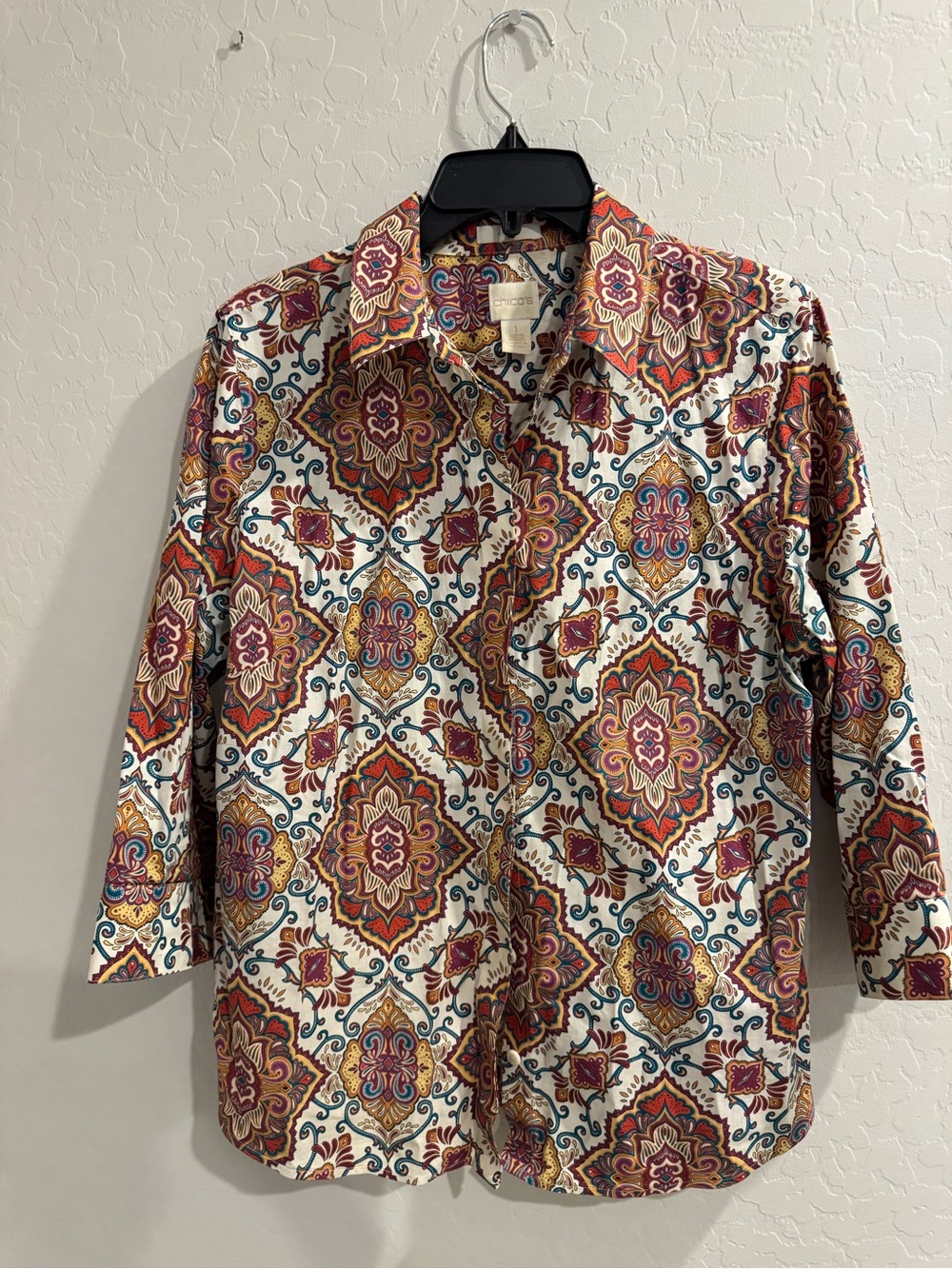 Men's Patterned Button-Up Shirt in Multi-Color